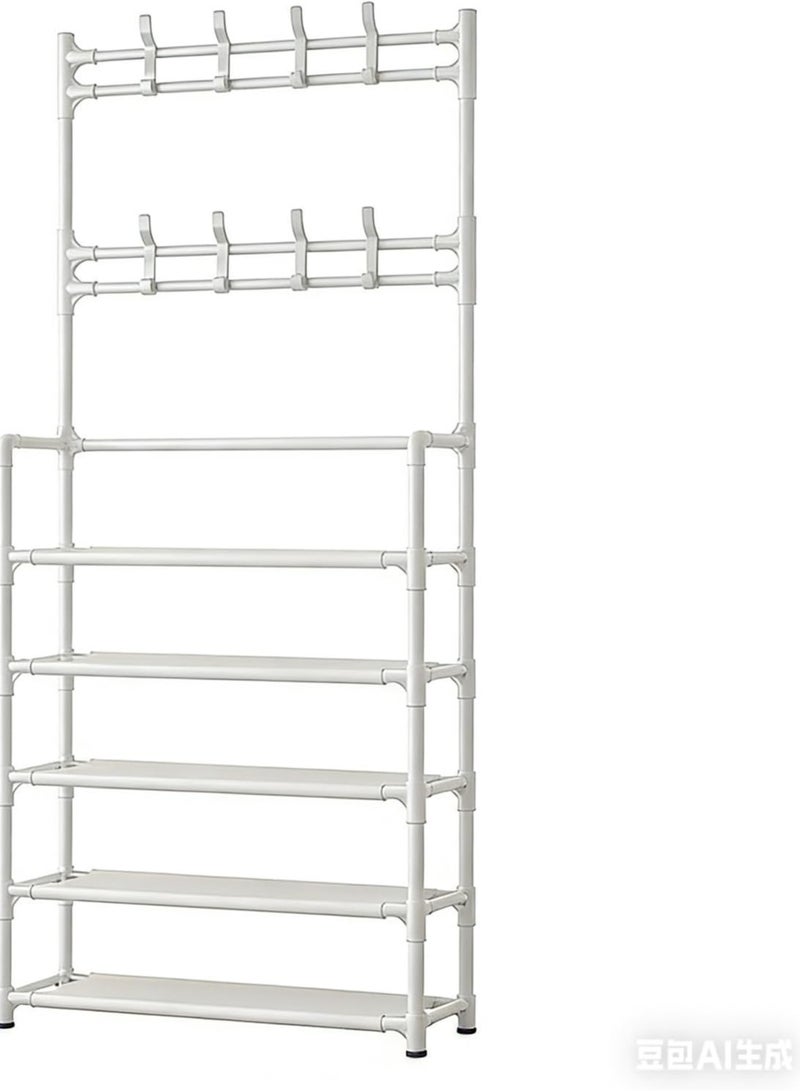 بيوينتي حامل أحذية متعدد المستويات مع خطافات تعليق، منظِّم تخزين 7 طبقات، هيكل فولاذي، ارتفاع 170 سم (أسود) - Image 2